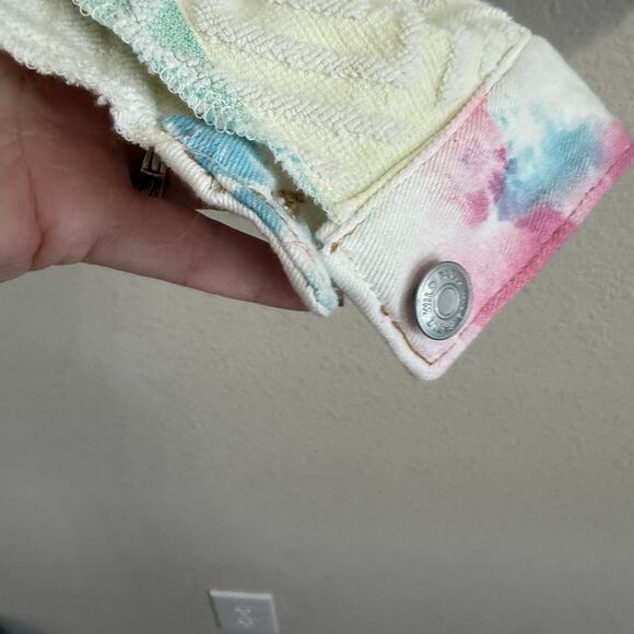 Upcycled Wild Fable Pastel Tie Dye Trucker Jacket w/Graphic & Towel Sleeves XL - Picture 8 of 12